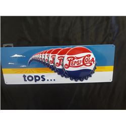 Pepsi tops tin sign