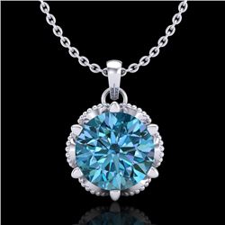 1.36 CTW Fancy Intense Blue Diamond Solitaire Art Deco Necklace 18K White Gold - REF-180T2M - 38104