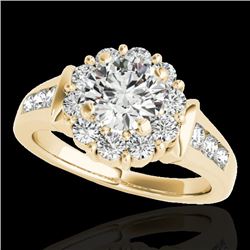1.9 CTW H-SI/I Certified Diamond Solitaire Halo Ring 10K Yellow Gold - REF-206X4T - 34294