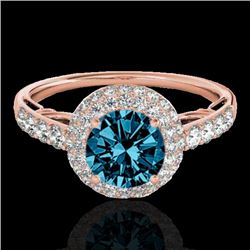 1.65 CTW Si Certified Fancy Blue Diamond Solitaire Halo Ring 10K Rose Gold - REF-178F2N - 33703