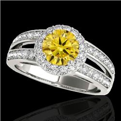 1.6 CTW Certified Si/I Fancy Intense Yellow Diamond Solitaire Halo Ring 10K White Gold - REF-180T2M 