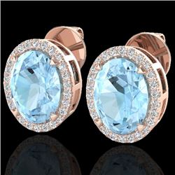 5.50 CTW Aquamarine & Micro VS/SI Diamond Halo Earrings 14K Rose Gold - REF-88A8X - 20239
