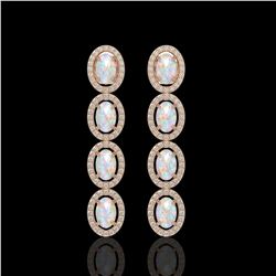 4.05 CTW Opal & Diamond Halo Earrings 10K Rose Gold - REF-112W8F - 40518