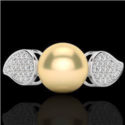 0.27 CTW Micro Pave VS/SI Diamond & Golden Pearl Designer Ring 18K White Gold - REF-45M3H - 22639