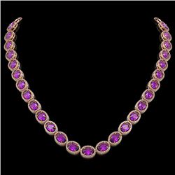 45.16 CTW Amethyst & Diamond Halo Necklace 10K Rose Gold - REF-560T2M - 40593