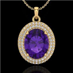4 CTW Amethyst & Micro Pave VS/SI Diamond Necklace 18K Yellow Gold - REF-91N8Y - 20552
