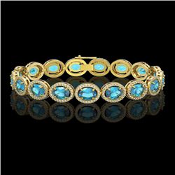 24.32 CTW Swiss Topaz & Diamond Halo Bracelet 10K Yellow Gold - REF-252N8Y - 40636
