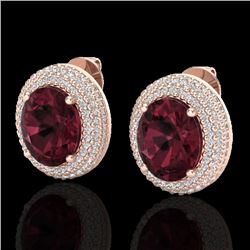 9 CTW Garnet & Micro Pave VS/SI Diamond Earrings 14K Rose Gold - REF-142F5N - 20225