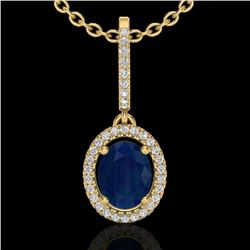 2 CTW Sapphire & Micro Pave VS/SI Diamond Necklace Halo 18K Yellow Gold - REF-69K3W - 20670