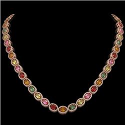 31.96 CTW Multi Color Sapphire & Diamond Halo Necklace 10K Rose Gold - REF-674H4A - 40449