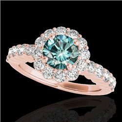 1.75 CTW Si Certified Fancy Blue Diamond Solitaire Halo Ring 10K Rose Gold - REF-180K2W - 34165