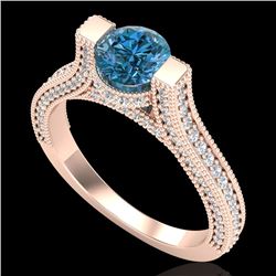 2 CTW Intense Blue Diamond Engagement Micro Pave Ring 18K Rose Gold - REF-200K2W - 37622