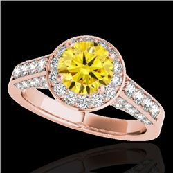 1.8 CTW Certified Si/I Fancy Intense Yellow Diamond Solitaire Halo Ring 10K Rose Gold - REF-178N2Y -