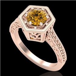 0.77 CTW Intense Fancy Yellow Diamond Engagement Art Deco Ring 18K Rose Gold - REF-130M9H - 37505