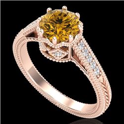 1.25 CTW Intense Fancy Yellow Diamond Engagement Art Deco Ring 18K Rose Gold - REF-195M5H - 37526