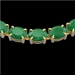 68 CTW Emerald Eternity Designer Inspired Tennis Necklace 14K Yellow Gold - REF-234T9M - 23402