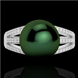 0.30 CTW Micro Pave VS/SI Diamond & Peacock Pearl Ring 18K White Gold - REF-50Y8K - 22628