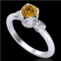 1 CTW Intense Fancy Yellow Diamond Engagement Art Deco Ring 18K White Gold - REF-127K3W - 37399