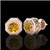 Image 2 : 1.07 CTW Intense Fancy Yellow Diamond Art Deco Stud Earrings 18K Rose Gold - REF-132A8X - 37939