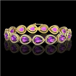20.3 CTW Amethyst & Diamond Halo Bracelet 10K Yellow Gold - REF-282F9N - 41275