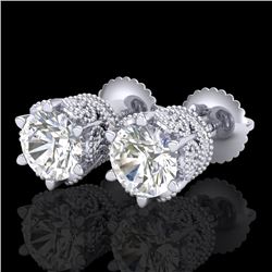 2.04 CTW VS/SI Diamond Solitaire Art Deco Stud Earrings 18K White Gold - REF-361A8X - 37241