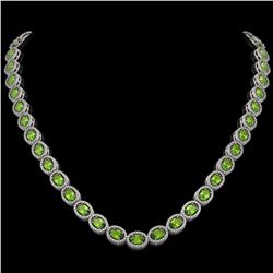 31.1 CTW Peridot & Diamond Halo Necklace 10K White Gold - REF-554A8X - 40427