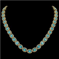 55.41 CTW Swiss Topaz & Diamond Halo Necklace 10K Yellow Gold - REF-681F8N - 40588