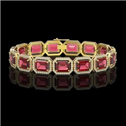 36.51 CTW Tourmaline & Diamond Halo Bracelet 10K Yellow Gold - REF-537A5X - 41542