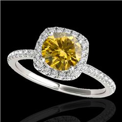 1.25 CTW Certified Si/I Fancy Intense Yellow Diamond Solitaire Halo Ring 10K White Gold - REF-218K2W