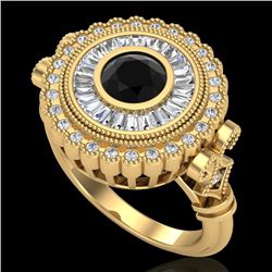 2.03 CTW Fancy Black Diamond Solitaire Engagement Art Deco Ring 18K Yellow Gold - REF-203W6F - 37900