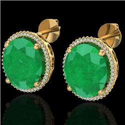 25 CTW Emerald & Micro Pave VS/SI Diamond Halo Earrings 18K Yellow Gold - REF-254T5M - 20271