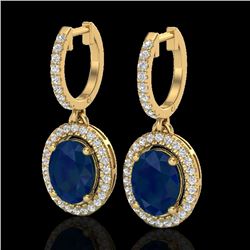 4.25 CTW Sapphire & Micro Pave VS/SI Diamond Earrings Halo 18K Yellow Gold - REF-118X2T - 20334