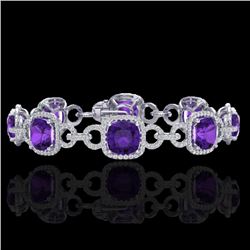 30 CTW Amethyst & Micro VS/SI Diamond Bracelet 14K White Gold - REF-368W9F - 23015