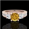 Image 2 : 2.07 CTW Intense Fancy Yellow Diamond Art Deco 3 Stone Ring 18K Rose Gold - REF-254H5A - 37785