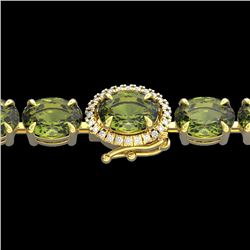 27 CTW Green Tourmaline & VS/SI Diamond Tennis Micro Halo Bracelet 14K Yellow Gold - REF-243A5X - 23