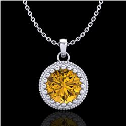 1 CTW Intense Fancy Yellow Diamond Solitaire Art Deco Necklace 18K White Gold - REF-158M2H - 37490