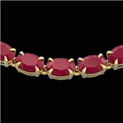 40 CTW Ruby Eternity Tennis Necklace 14K Yellow Gold - REF-218W2F - 23380