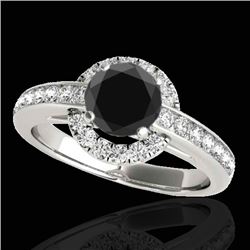 1.5 CTW Certified VS Black Diamond Solitaire Halo Ring 10K White Gold - REF-75H5A - 33928