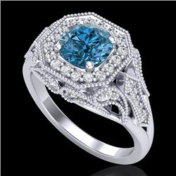 1.75 CTW Fancy Intense Blue Diamond Solitaire Art Deco Ring 18K White Gold - REF-236X4T - 38279