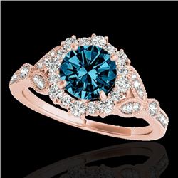 1.5 CTW Si Certified Fancy Blue Diamond Solitaire Halo Ring 10K Rose Gold - REF-174Y5K - 33766