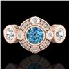 Image 2 : 1.51 CTW Intense Blue Diamond Solitaire Art Deco 3 Stone Ring 18K Rose Gold - REF-218A2X - 37713