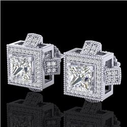 2.75 CTW Princess VS/SI Diamond Micro Pave Stud Earrings 18K White Gold - REF-684H3A - 37187