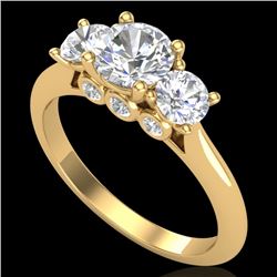 1.5 CTW VS/SI Diamond Solitaire Art Deco 3 Stone Ring 18K Yellow Gold - REF-272Y8K - 37315