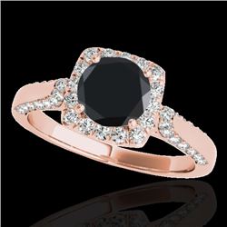 1.5 CTW Certified VS Black Diamond Solitaire Halo Ring 10K Rose Gold - REF-68N8Y - 33368