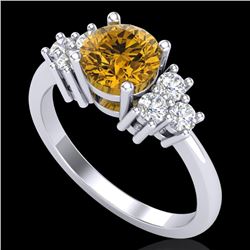 1.5 CTW Intense Fancy Yellow Diamond Solitaire Classic Ring 18K White Gold - REF-218W2F - 37602