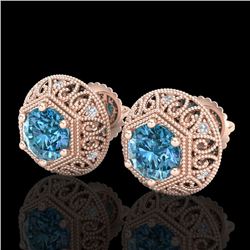 1.31 CTW Fancy Intense Blue Diamond Art Deco Stud Earrings 18K Rose Gold - REF-149T3M - 37559