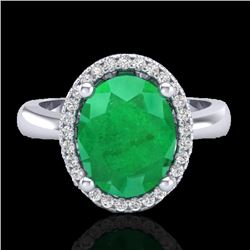 3 CTW Emerald & Micro Pave VS/SI Diamond Ring Halo 18K White Gold - REF-64T9M - 21103