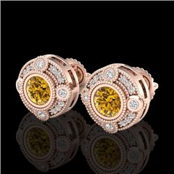 1.5 CTW Intense Fancy Yellow Diamond Art Deco Stud Earrings 18K Rose Gold - REF-178K2W - 37701