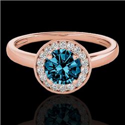 1.15 CTW Si Certified Fancy Blue Diamond Solitaire Halo Ring 10K Rose Gold - REF-152H8A - 33469