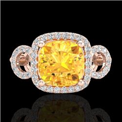 3.75 CTW Citrine & Micro VS/SI Diamond Ring 14K Rose Gold - REF-54H9A - 22999